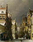 Pieter Gerard Vertin Figures in the Snow Covered Streets of a Dutch Town painting